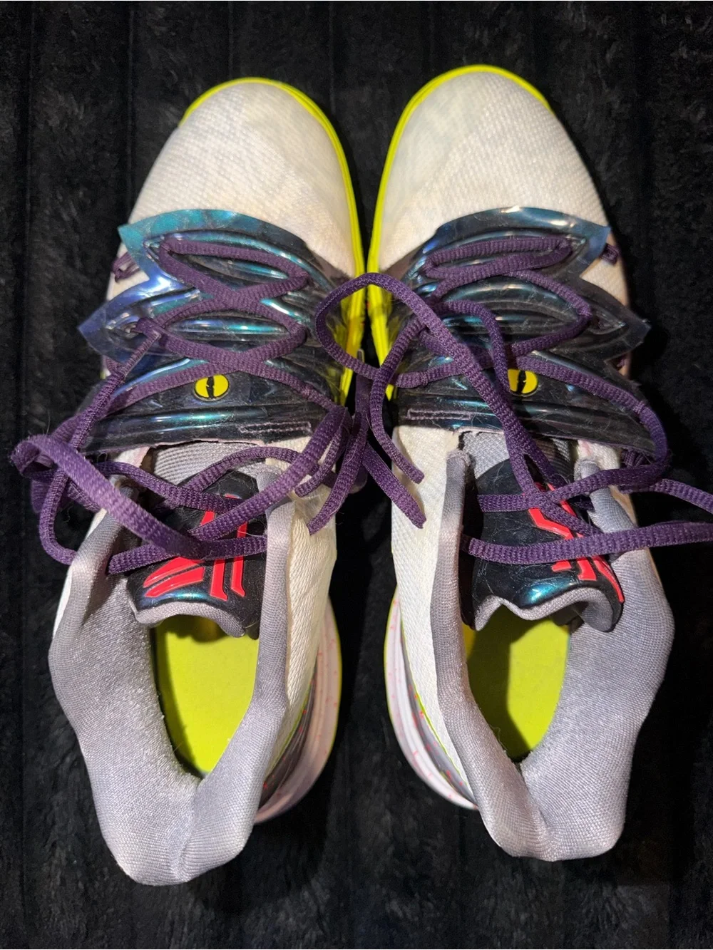 Nike Kyrie 5 Mamba Mentality White, Neon Yellow & Purple Basketball Shoes